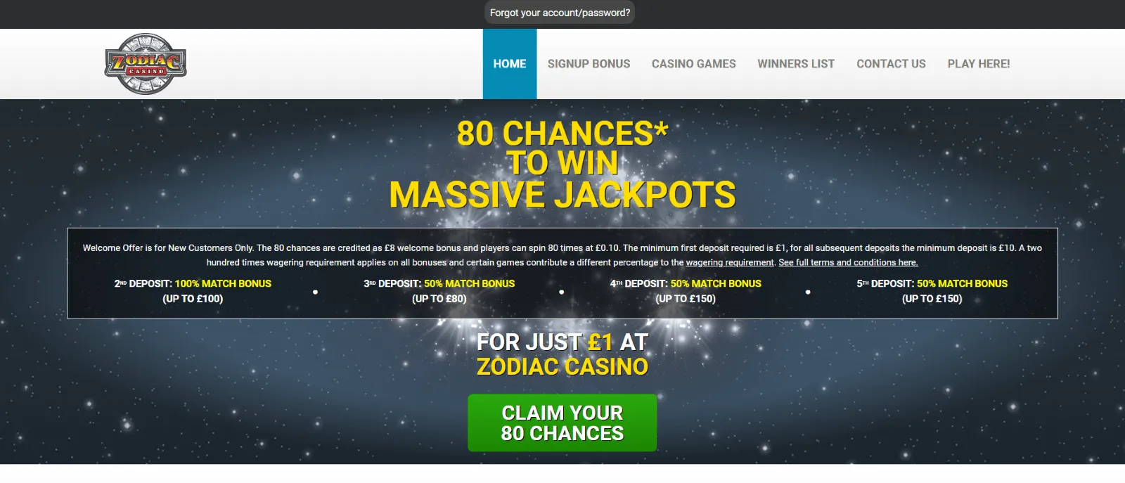 Zodiac casino minimum deposit